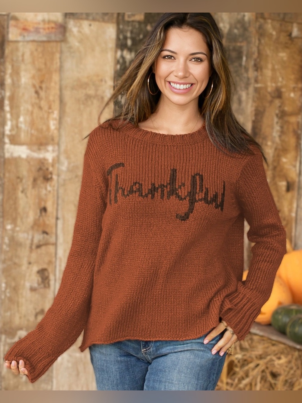 Wooden Ships "Thankful"Rust Knit Sweater - Women